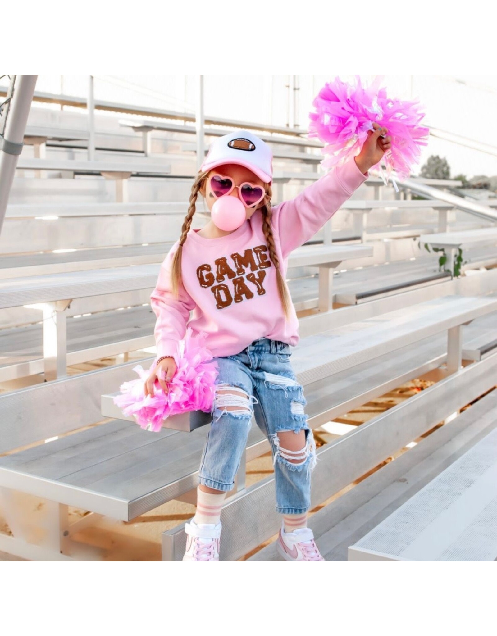 Sweet Wink- Game Day Patch Pink Sweatshirt