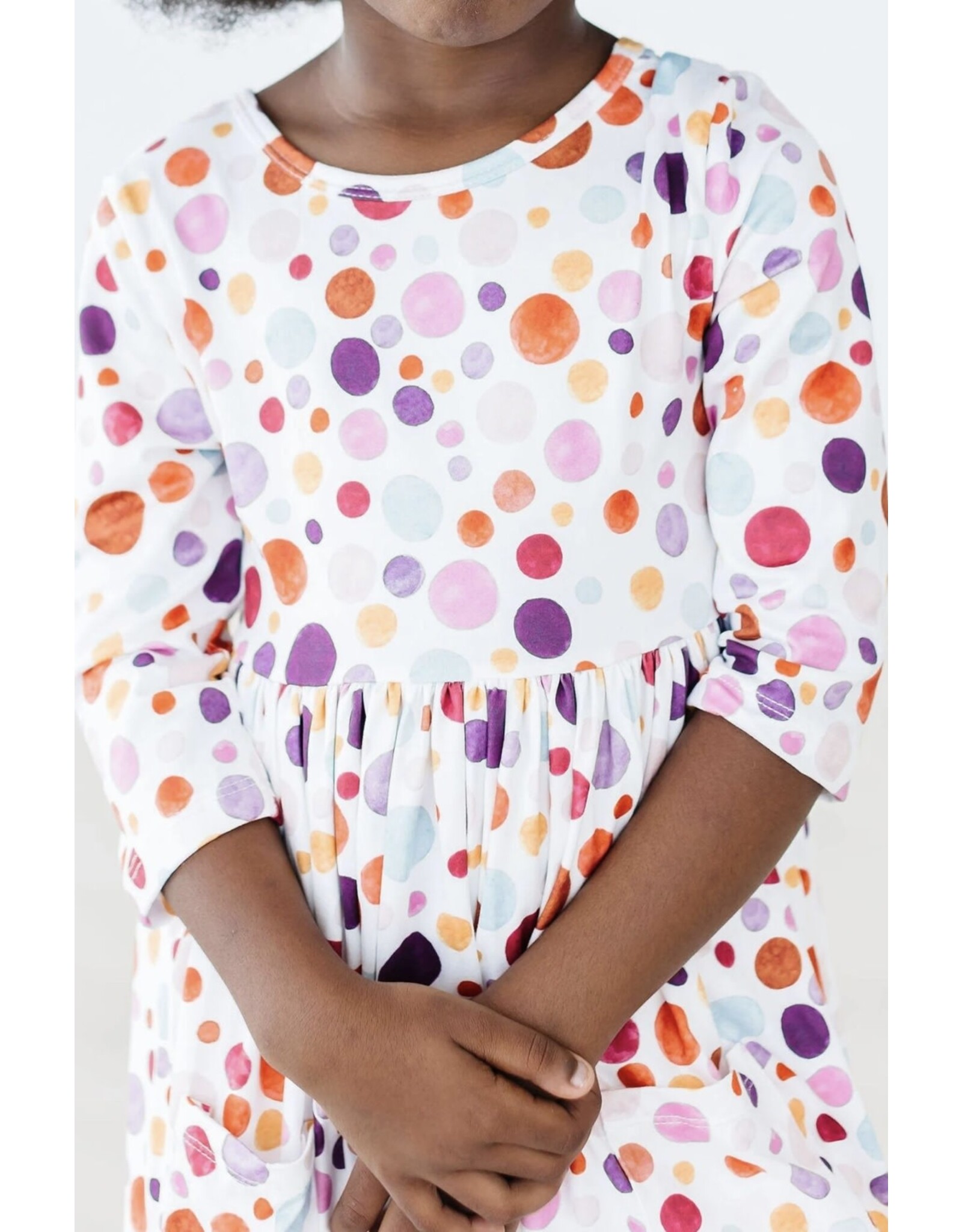 Mila & Rose Mila & Rose- Watercolor Pebble 3/4 Sleeve Pocket Twirl Dress