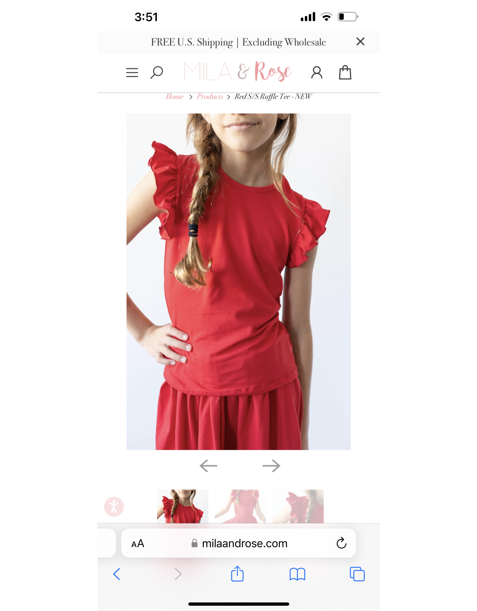 Mila & Rose Mila & Rose- Red S/S Ruffle Tee