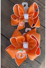 Beyond Creations Beyond Creations- Orange Pumpkin Embroidered Crochet Edge Knot Bow