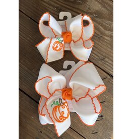 Beyond Creations Beyond Creations- White Pumpkin Embroidered Crochet Edge Knot Bow