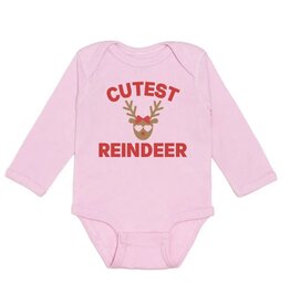 Sweet Wink- Cutest Reindeer L/S Pink Bodysuit