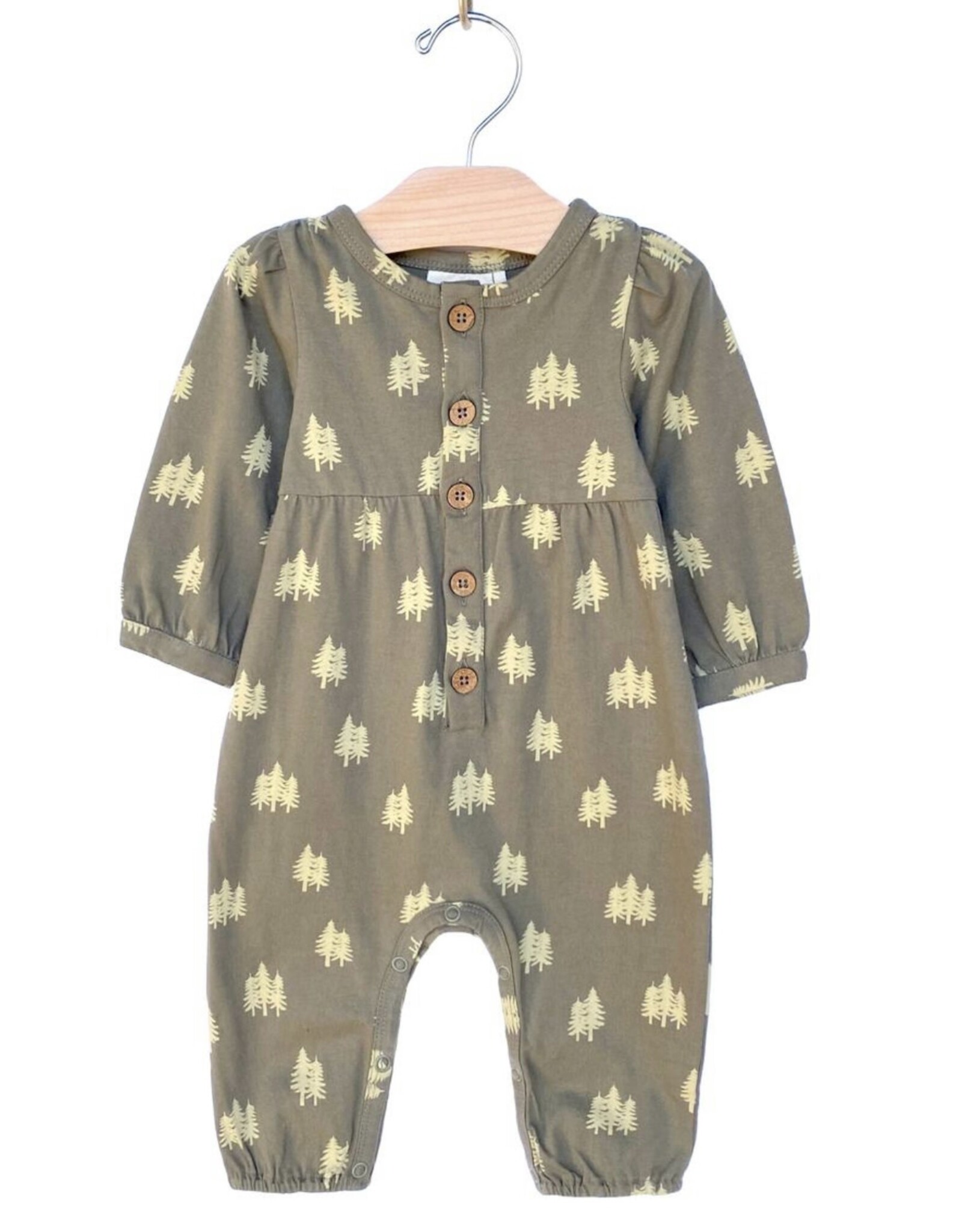 City Mouse City Mouse- Tree Button L/S Romper: Olive