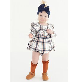 Ruffle Butts Ruffle Butts- Fall Harvest Plaid L/S Ruffle Trim Bubble Romper