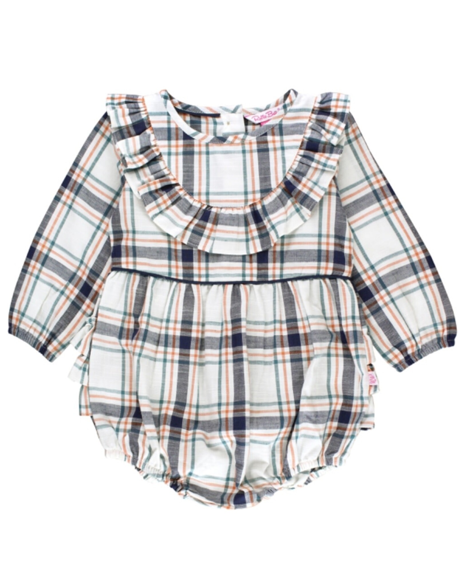 Ruffle Butts Ruffle Butts- Fall Harvest Plaid L/S Ruffle Trim Bubble Romper