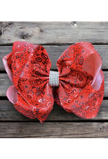 Red Paisley Print 7.5" Rhinestone Bow