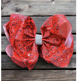 Red Paisley Print 7.5" Rhinestone Bow