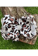 Brown Spotted Heart Print 7.5" Rhinestone Bow