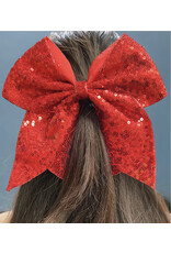 Red Sequins Cheer hair bow W/Elastic Band