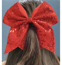 Red Sequins Cheer hair bow W/Elastic Band