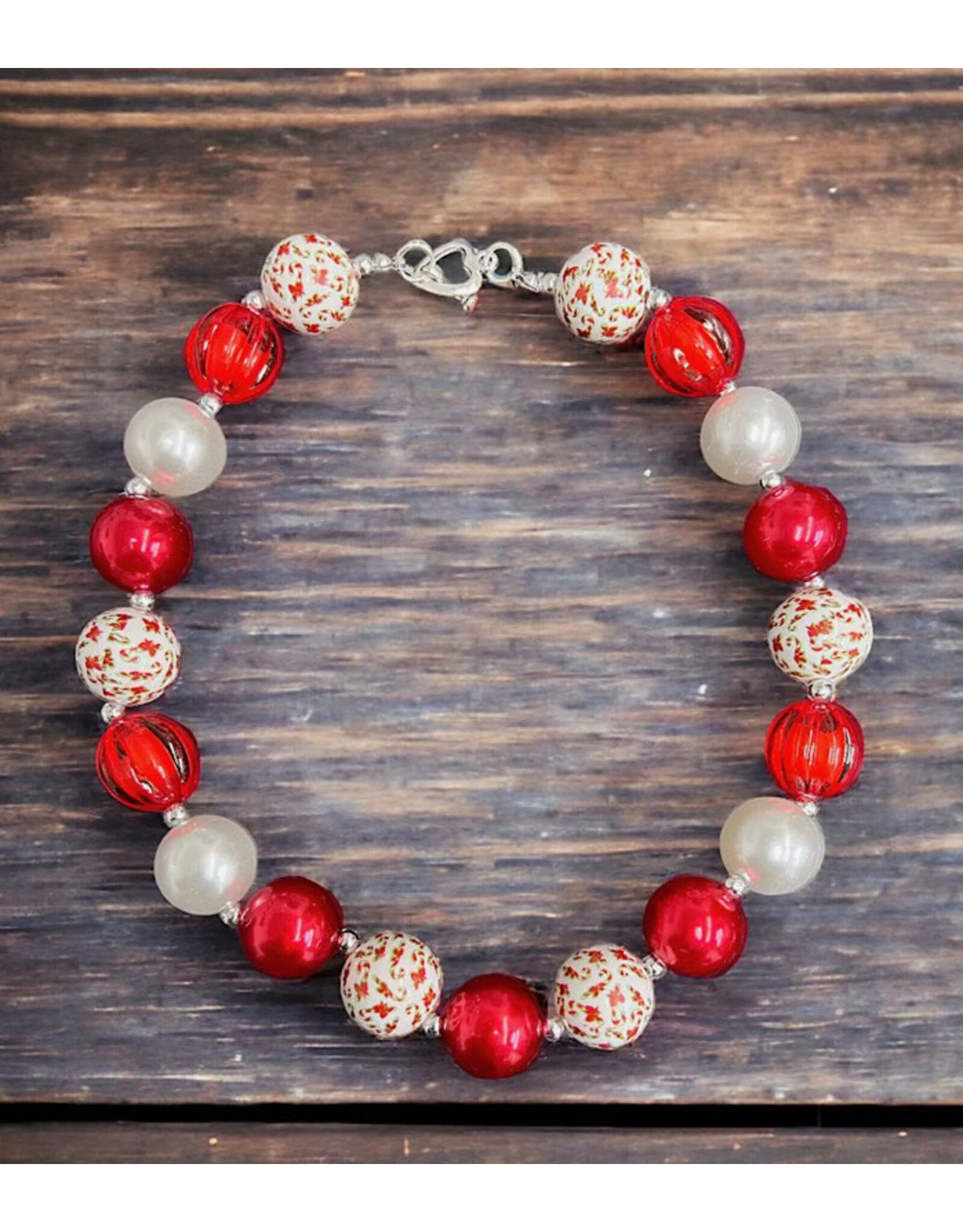 Red & White Candycane Bubble Chunky Necklace