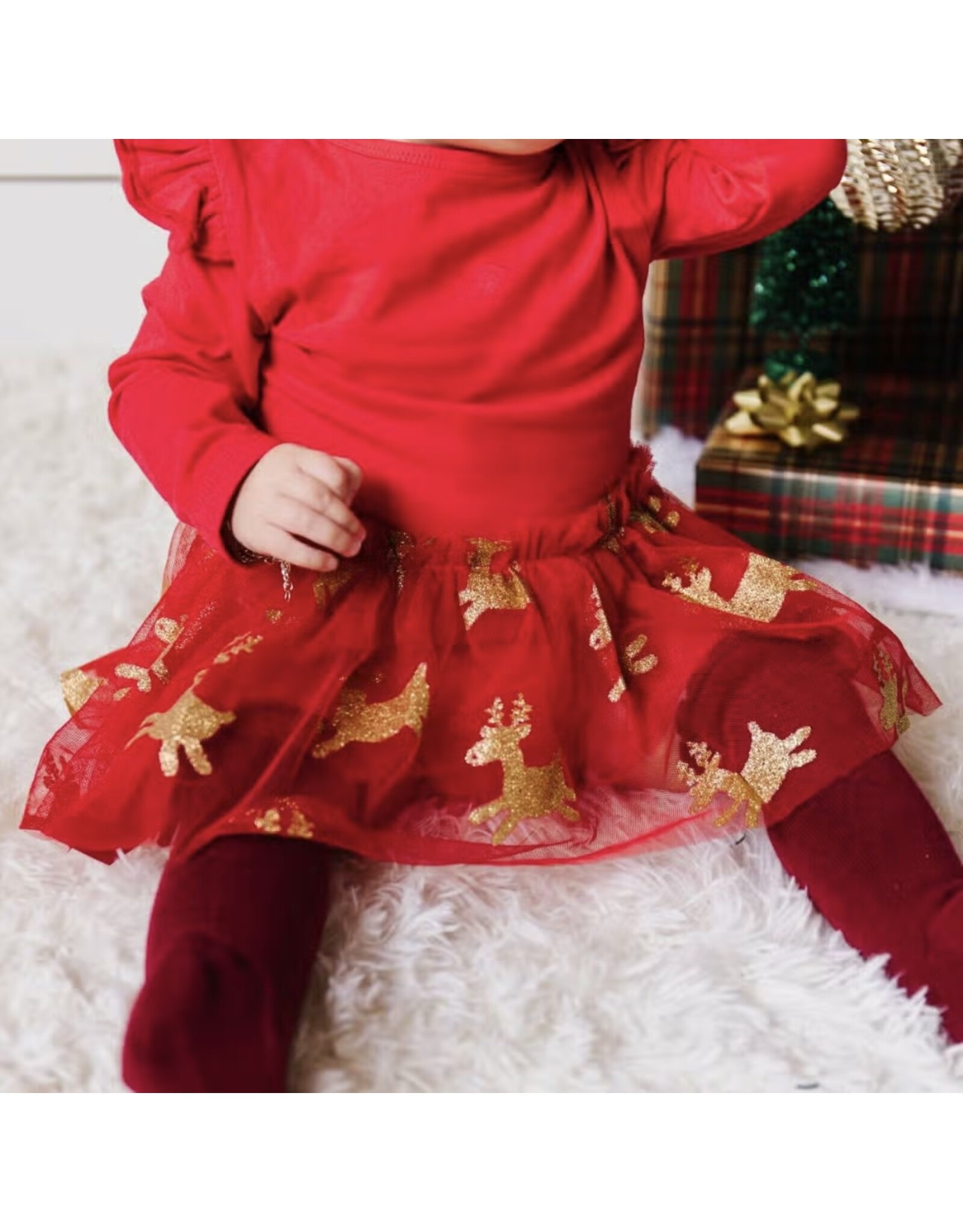 Sweet Wink Sweet Wink- Reindeer Christmas L/S Tutu Bodysuit