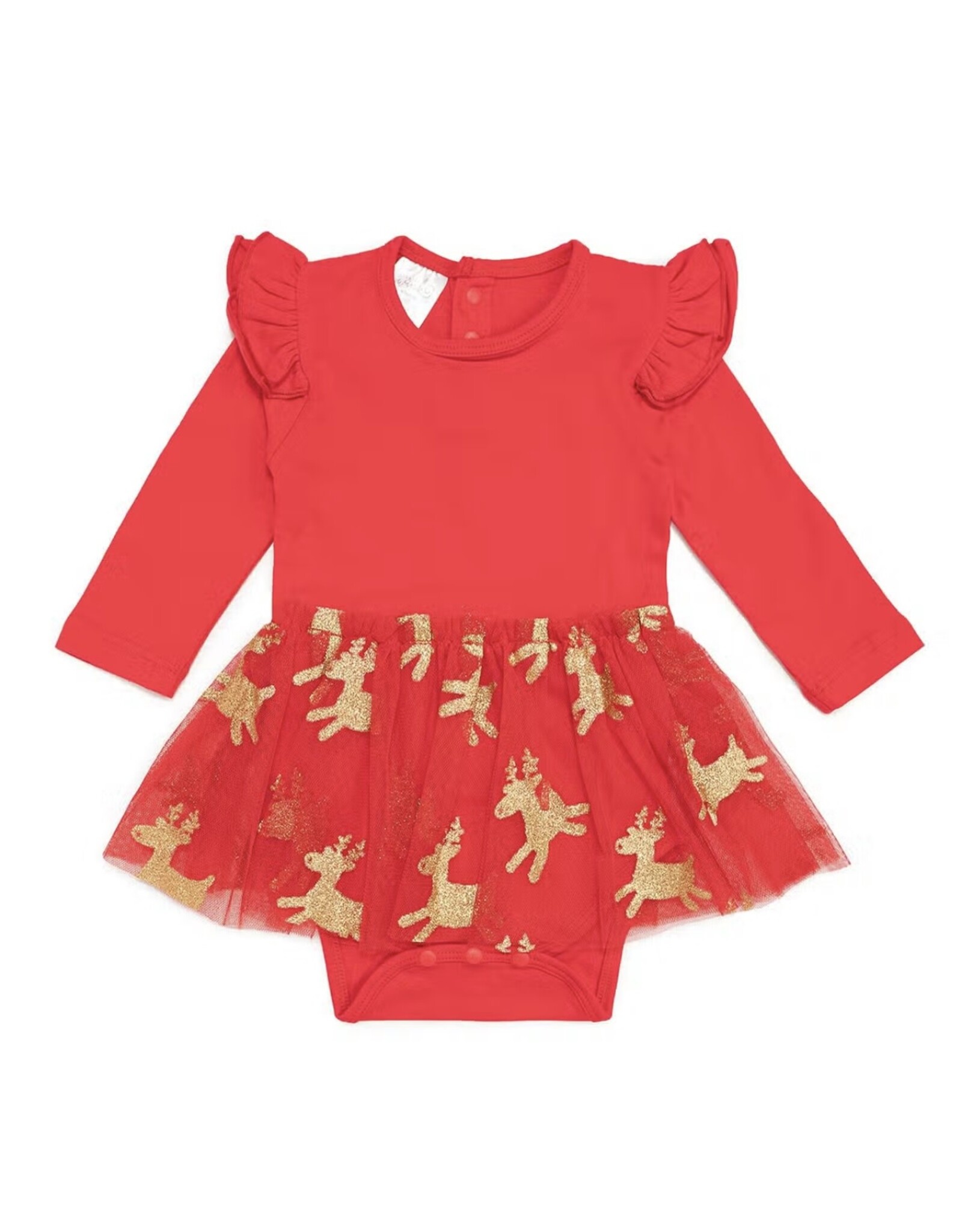 Sweet Wink Sweet Wink- Reindeer Christmas L/S Tutu Bodysuit