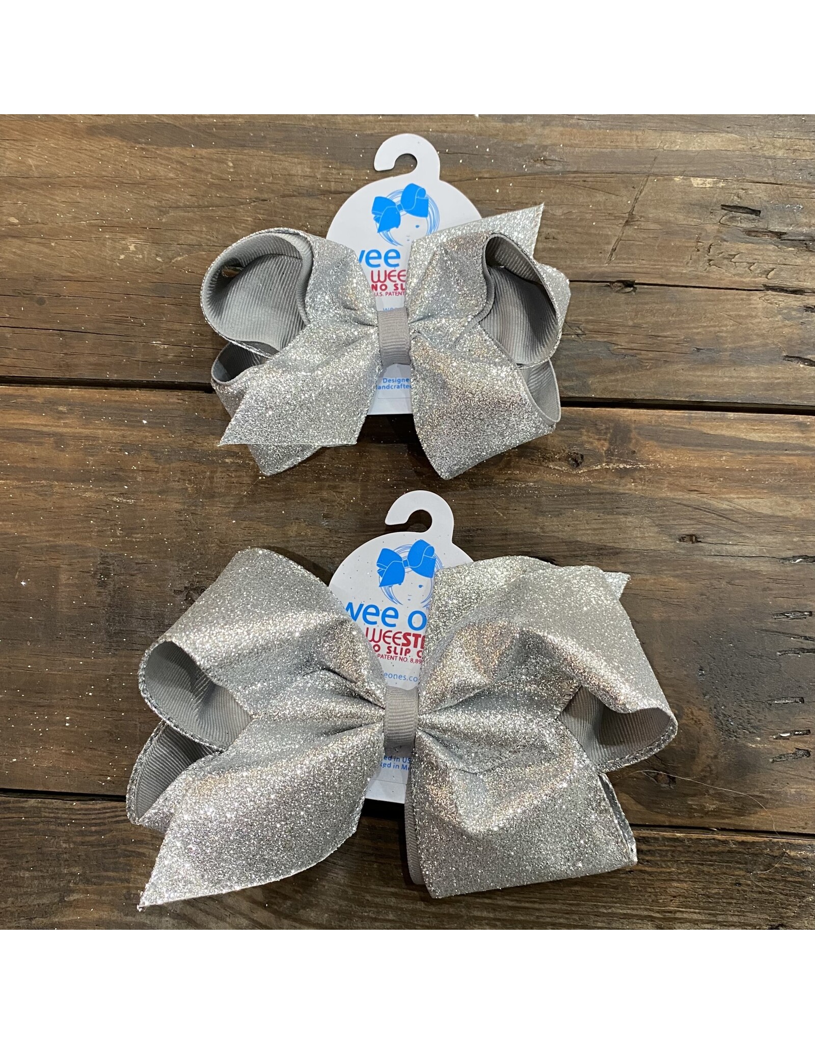 Wee Ones- Silver Glitter Overlay Bow