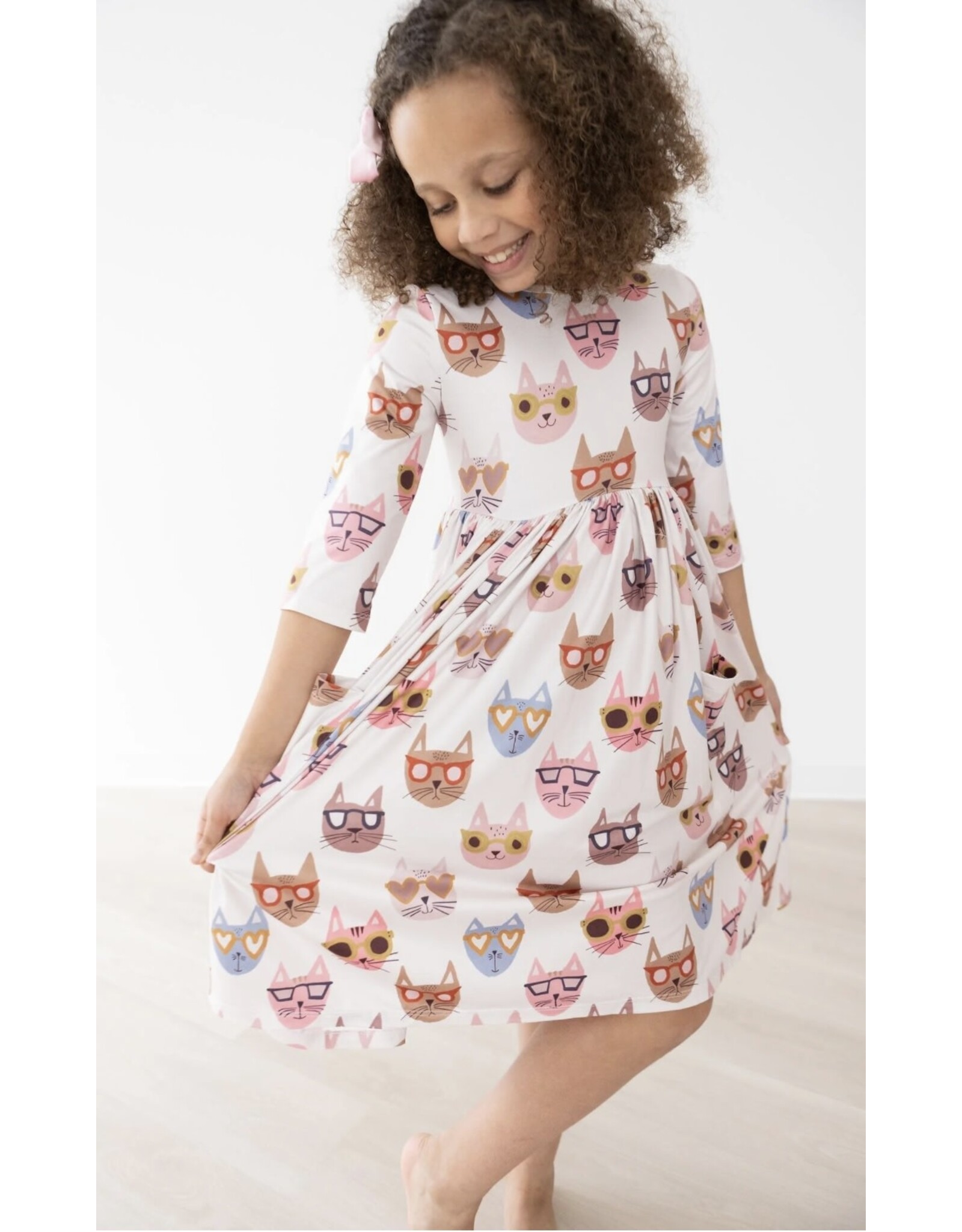 Mila & Rose Mila & Rose- Cattitude 3/4 Sleeve Pocket Twirl Dress