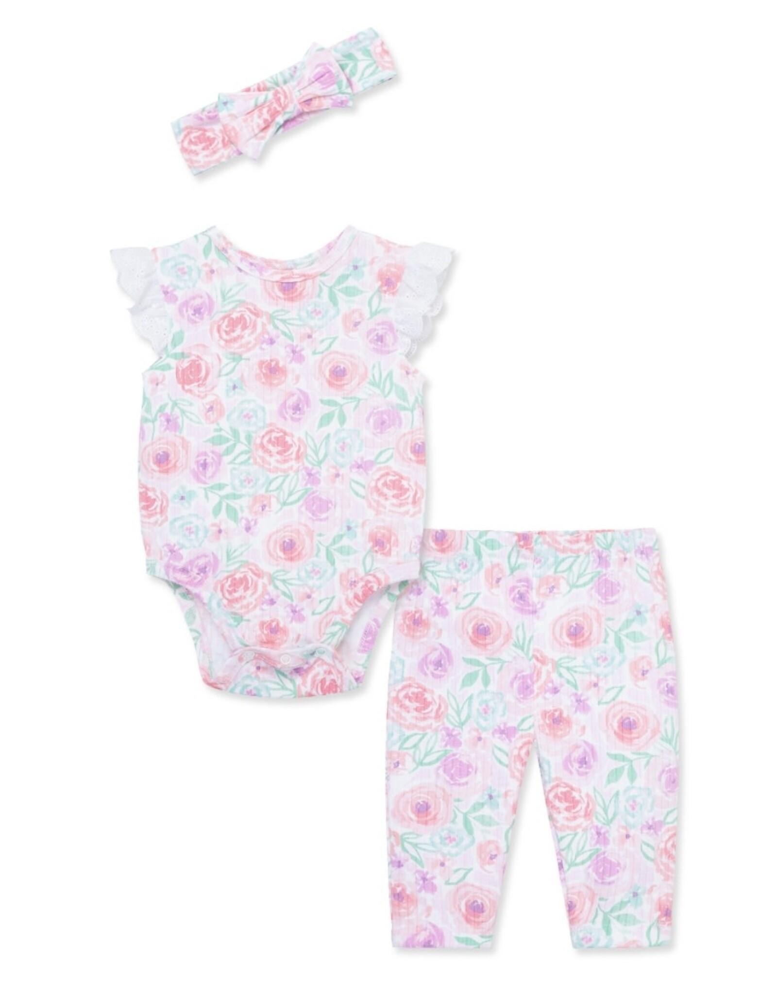 Little Me Little Me- Floral Wash Bodysit Pant Set