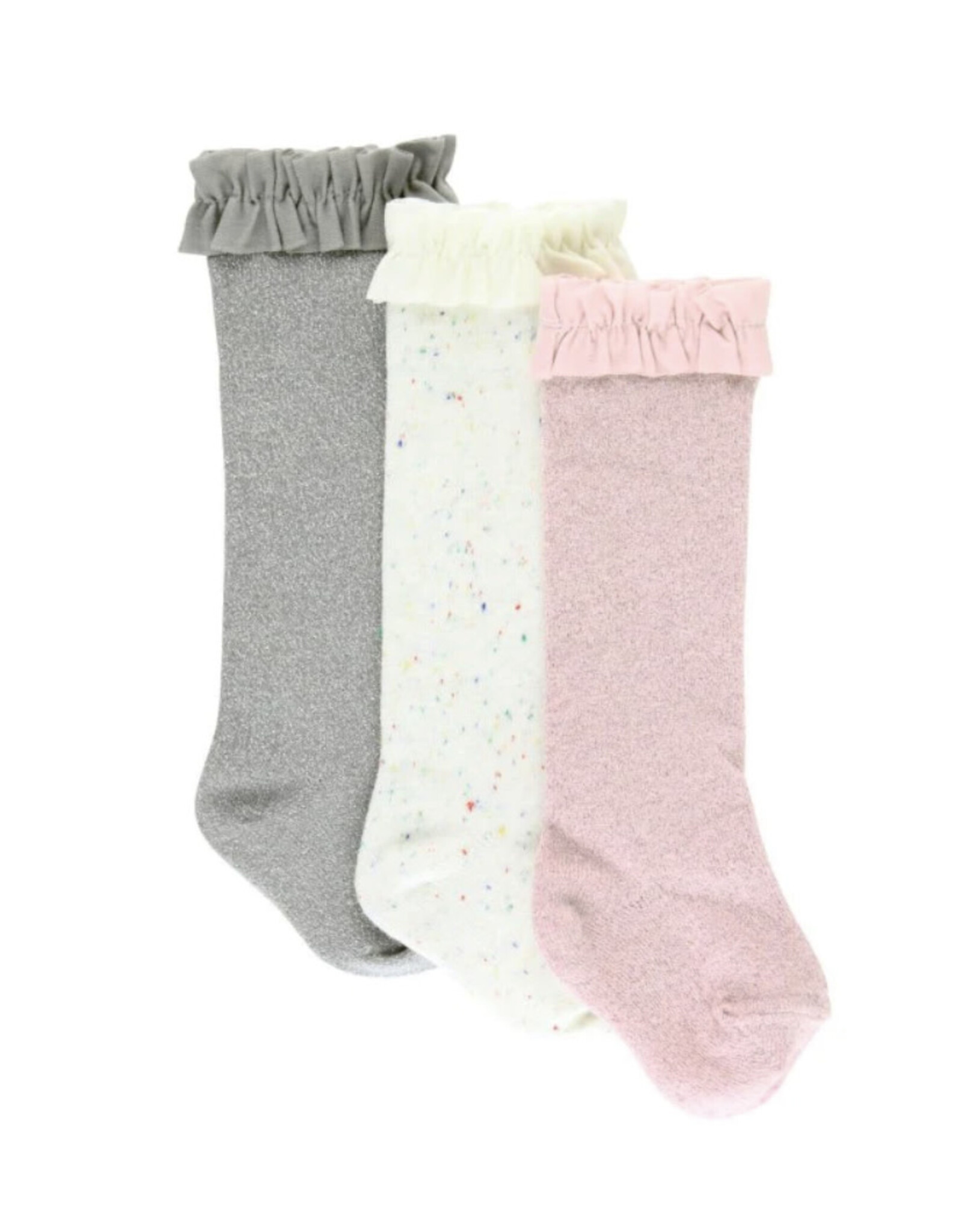 Ruffle Butts Ruffle Butts- 3PK Confetti, Heather Gray & Ballet Pink Sparkle Knee High Socks