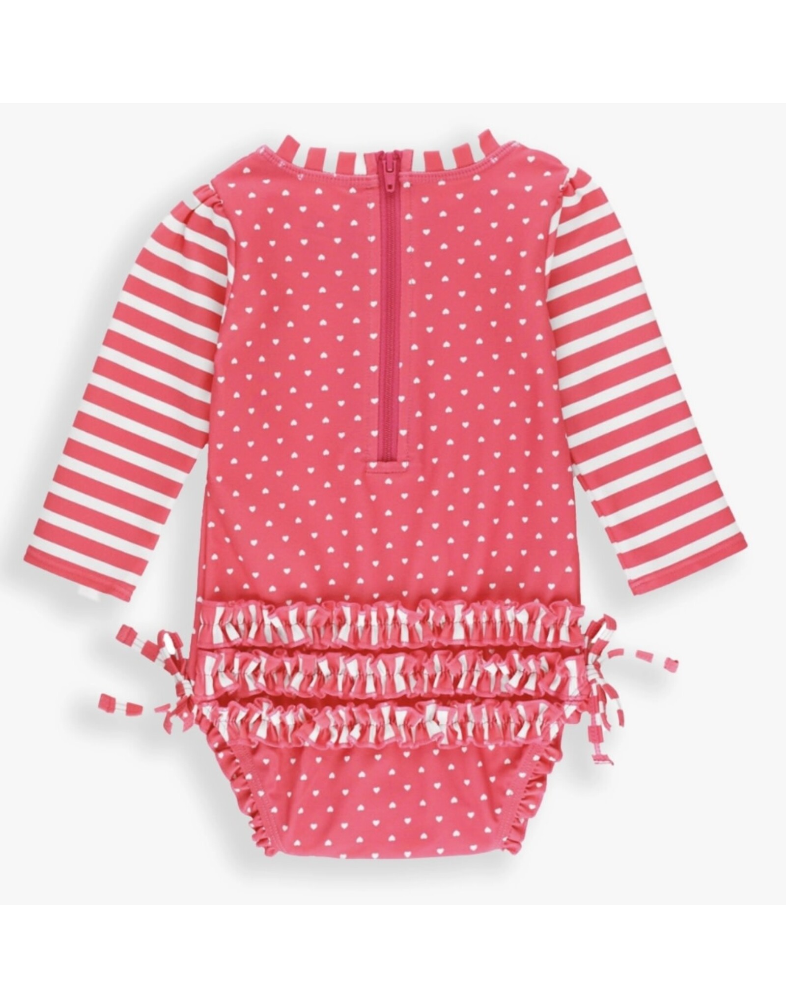 Ruffle Butts Ruffle Butts- Hot Pink Heart L/S One Piece Rashguard