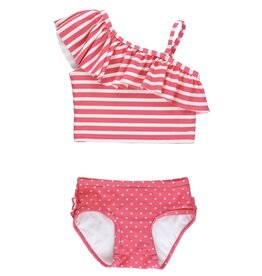 Ruffle Butts Ruffle Butts- Hot Pink Heart One Shoulder Ruffle Tankini