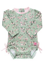 Ruffle Butts Ruffle Butts- Tea Roses L/S One Piece Rash Guard