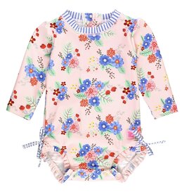 Ruffle Butts Ruffle Butts- Coastal Breeze Floral L/S One Piece Rashguard