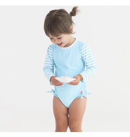 Ruffle Butts Ruffle Butts- Tropical Breeze Heart Polka Dot L/S OP Rashguard