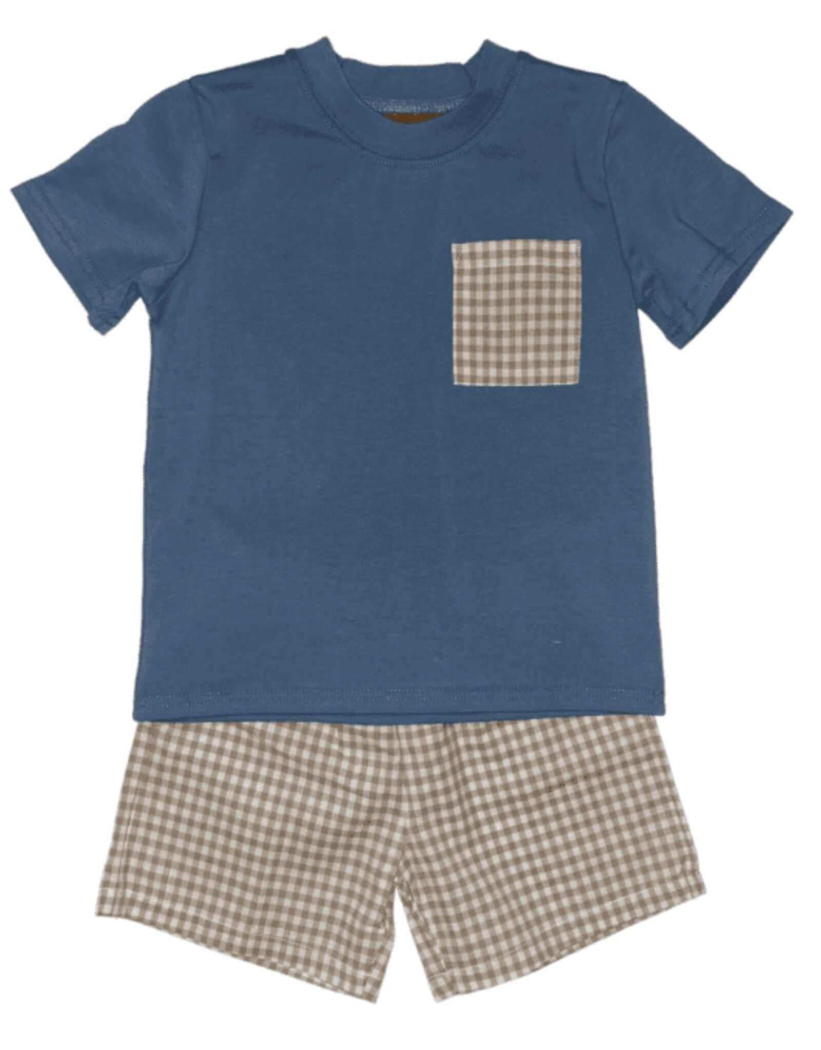 Millie Jay Millie Jay- Hudson Short Set: Blue/Khaki Gingham