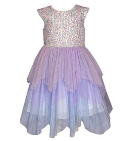 Bonnie  Jean Bonnie Jean- Multi Sequin Hem Layered Tulle Dress