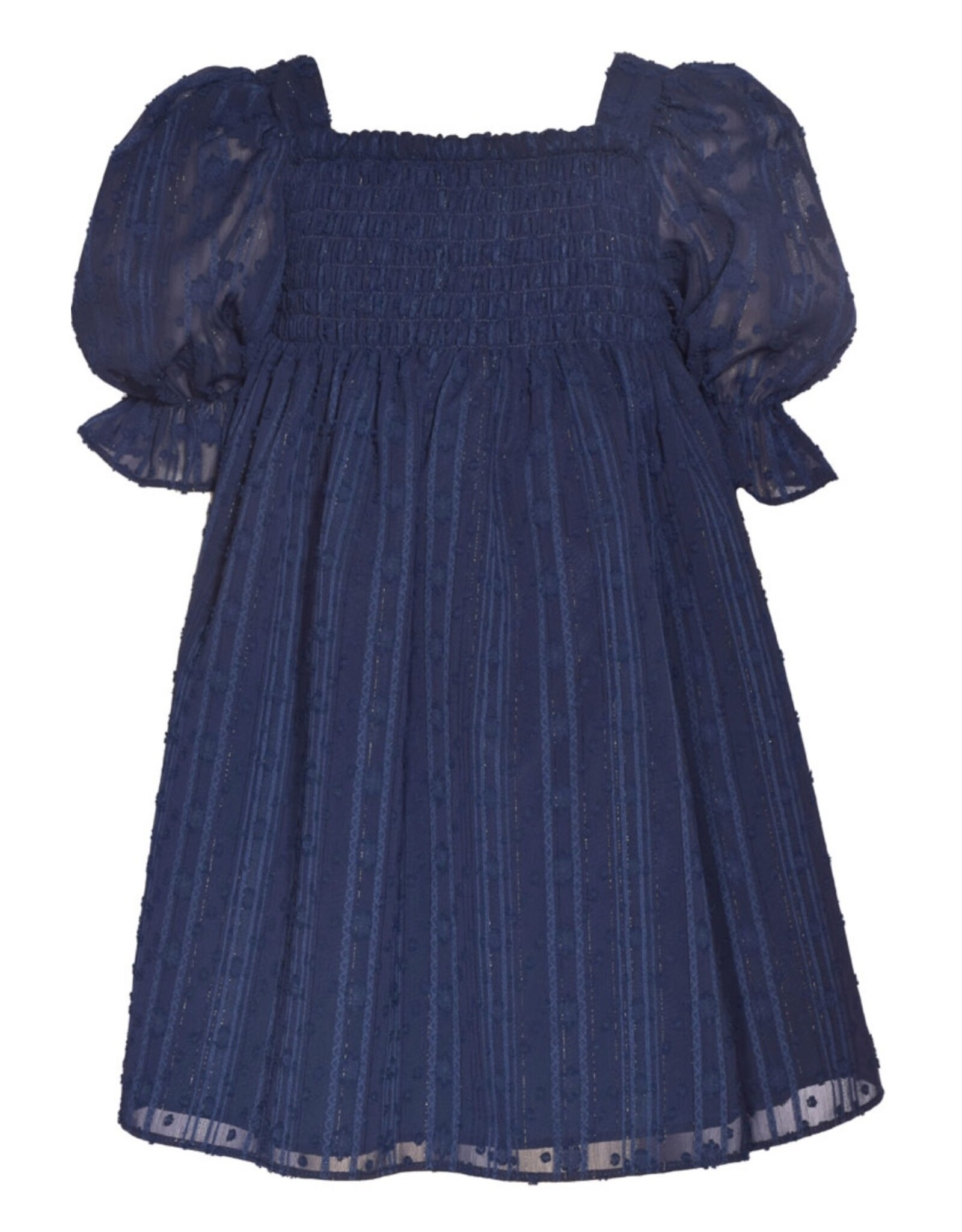 Bonnie  Jean Bonnie Jean- Smocked Clip Dot Navy Dress