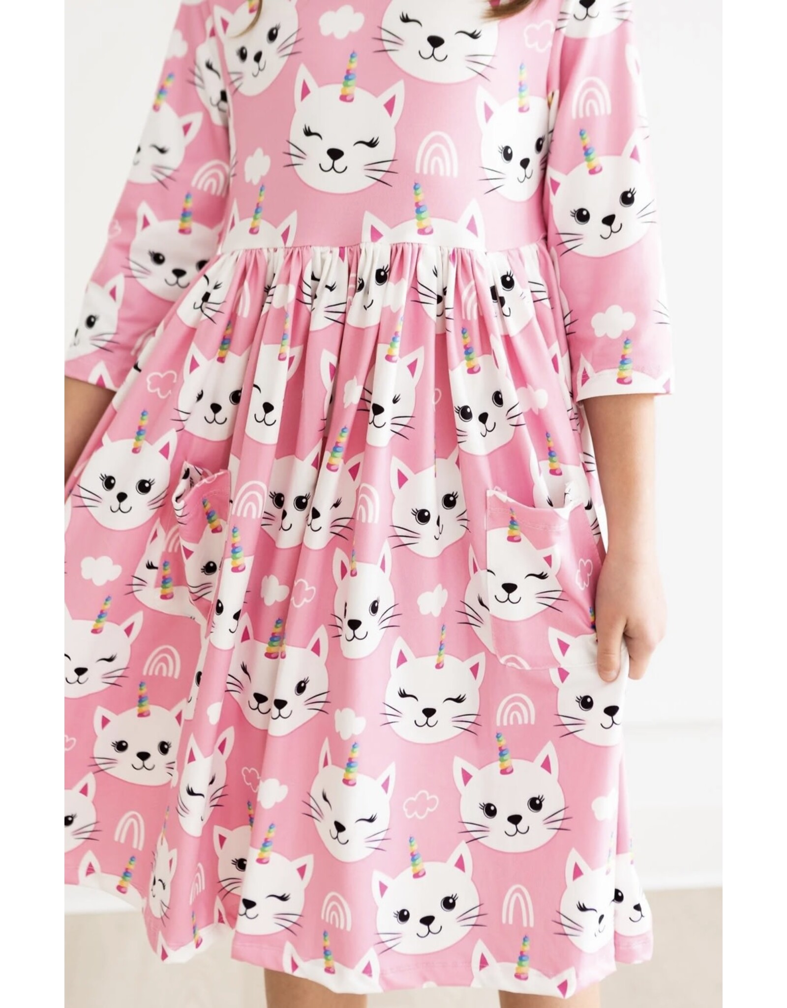 Mila & Rose Mila & Rose- Unicorn Kitties 3/4 Sleeve Pocket Twirl Dress