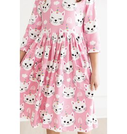 Mila & Rose Mila & Rose- Unicorn Kitties 3/4 Sleeve Pocket Twirl Dress