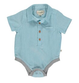 Me & Henry Me & Henry- Helford Woven Onesie: Aqua/Royal Stripe