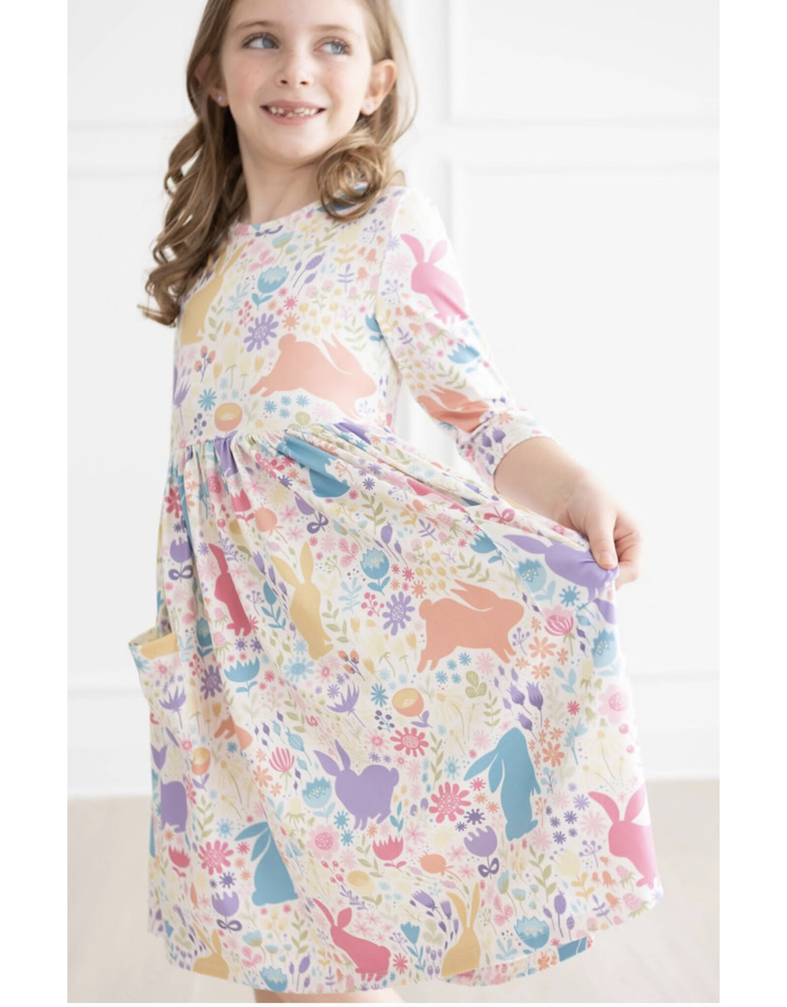 Mila & Rose Mila & Rose- Pastel Floral Bunnies Pocket Twirl Dress