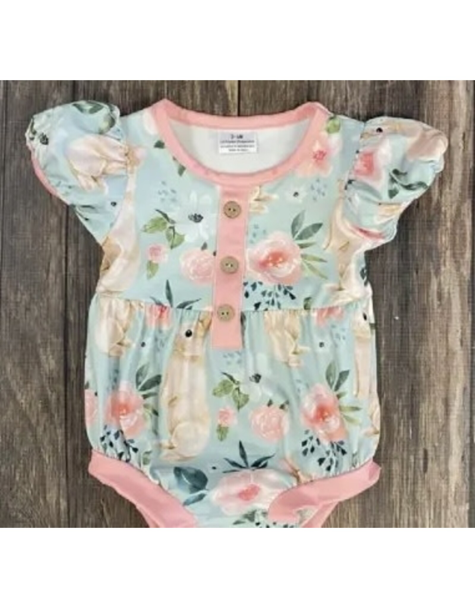 Aqua & Pink Floral Easter Bunny Onesie