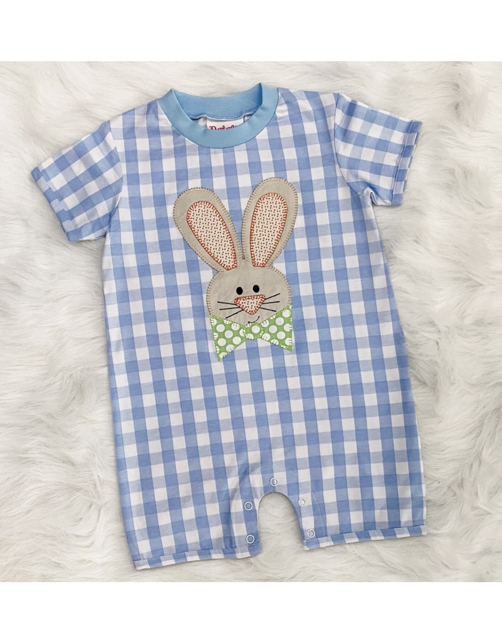 Natalie Grant- Blue Check Bunny Appliqué Romper