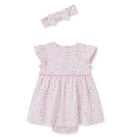 Little Me Little Me- Pink Bunny Bodysuit Dress Set