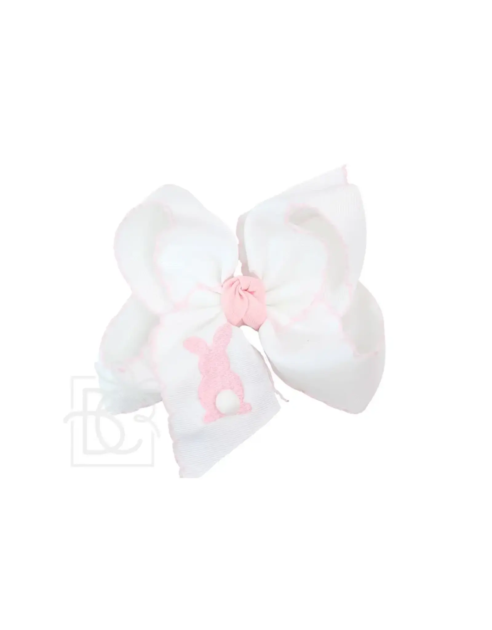 Beyond Creations Beyond Creations-  White w/ Light Pink Bunny Crochet Edge 5.5" XL Knot Bow