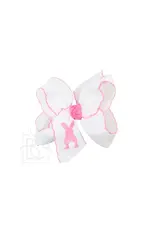 Beyond Creations Beyond Creations- White w/ Hot Pink Bunny Crochet Edge 5.5" XL Knot Bow