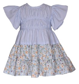 Bonnie  Jean Bonnie Jean- Blue Seersucker Flutter Sleeve Floral Dress