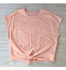 Paper Flower- Tropical Peach Washed Tie Front Top