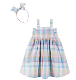 Andy & Evan Andy & Evan- Multi Plaid Babydoll Dress w Headband