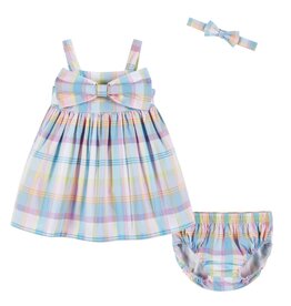 Andy & Evan Andy & Evan- Multi Plaid Babydoll Dress w/Soft Headband