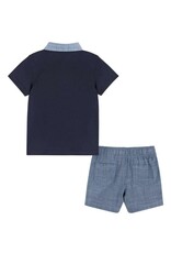 Andy & Evan Andy & Evan- Navy & Chambray Polo Infant Short Set