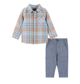 Andy & Evan Andy & Evan- Orange & Blue Plaid Buttondown Infant Pant Set