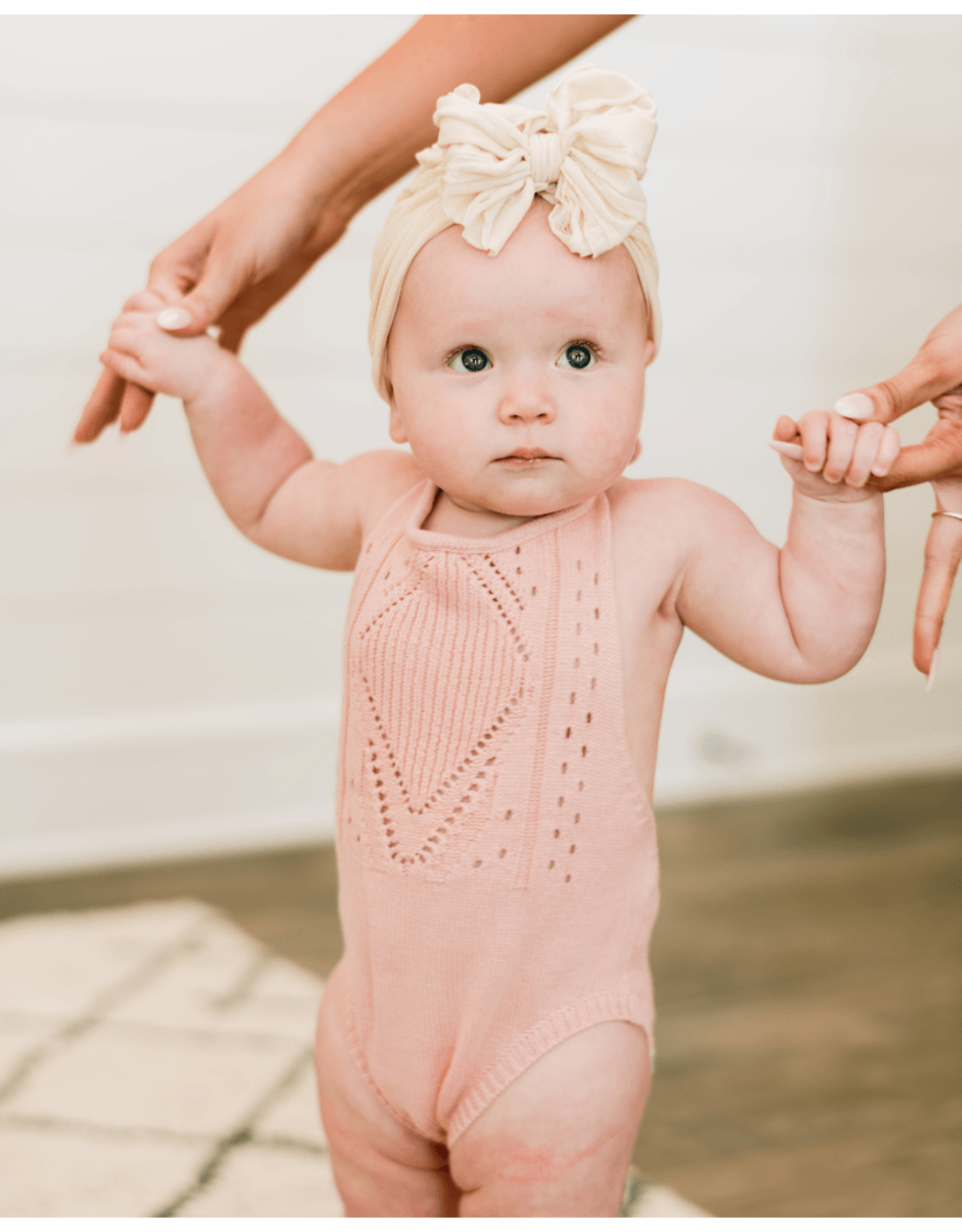Baileys Blossoms Bailey's Blossoms- Drake Halter Romper: Candy Pink Crochet