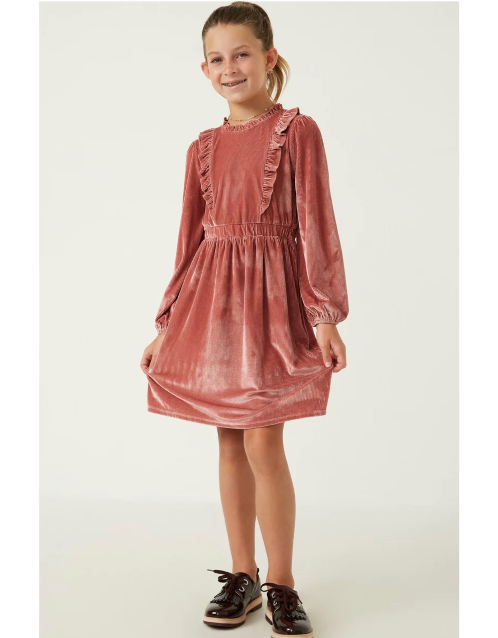 Hayden- Mauve Velvet Corduroy Ruffle Dress