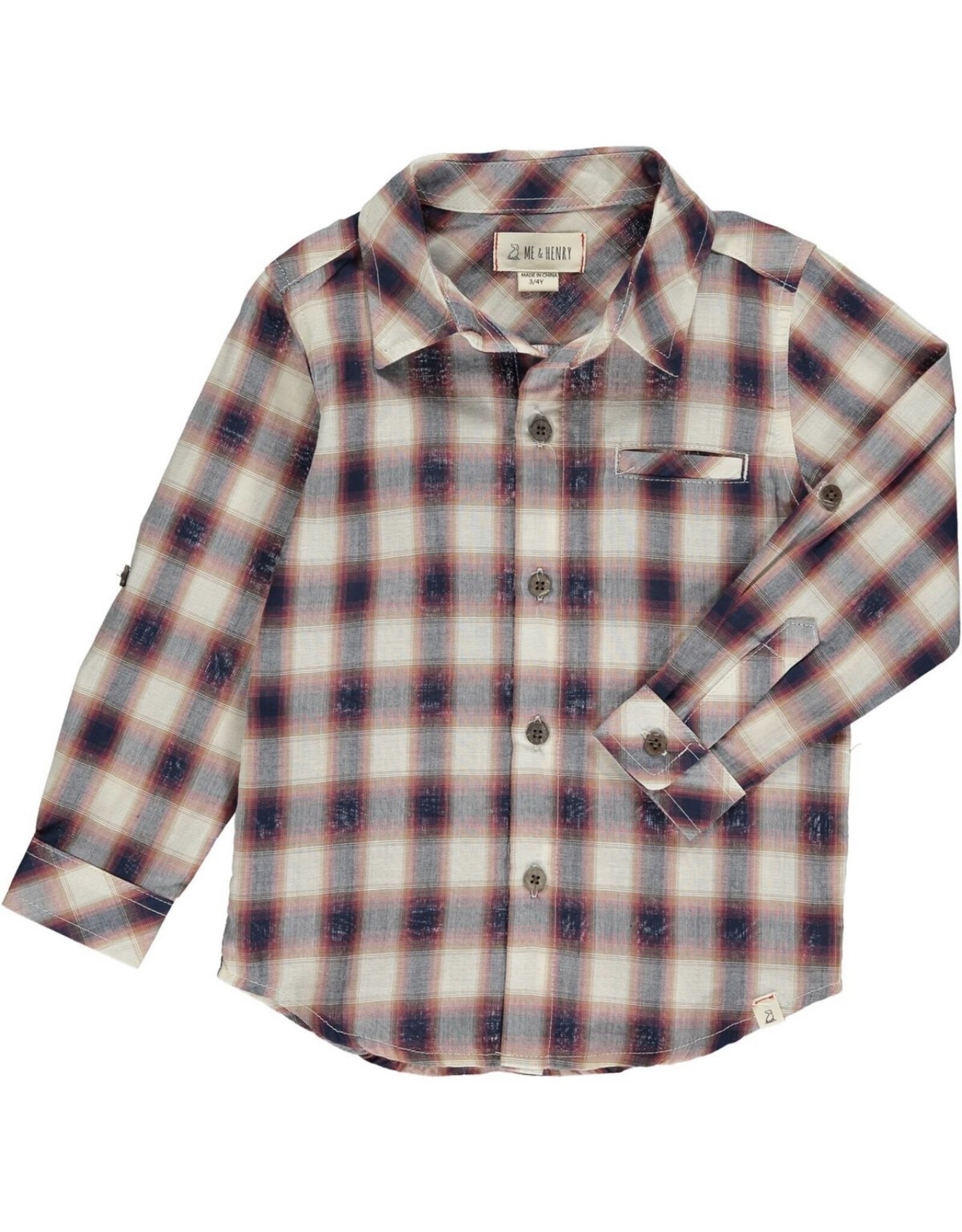 Me & Henry Me & Henry- Atwood Woven Shirt: Navy/Red/Cream/Plaid