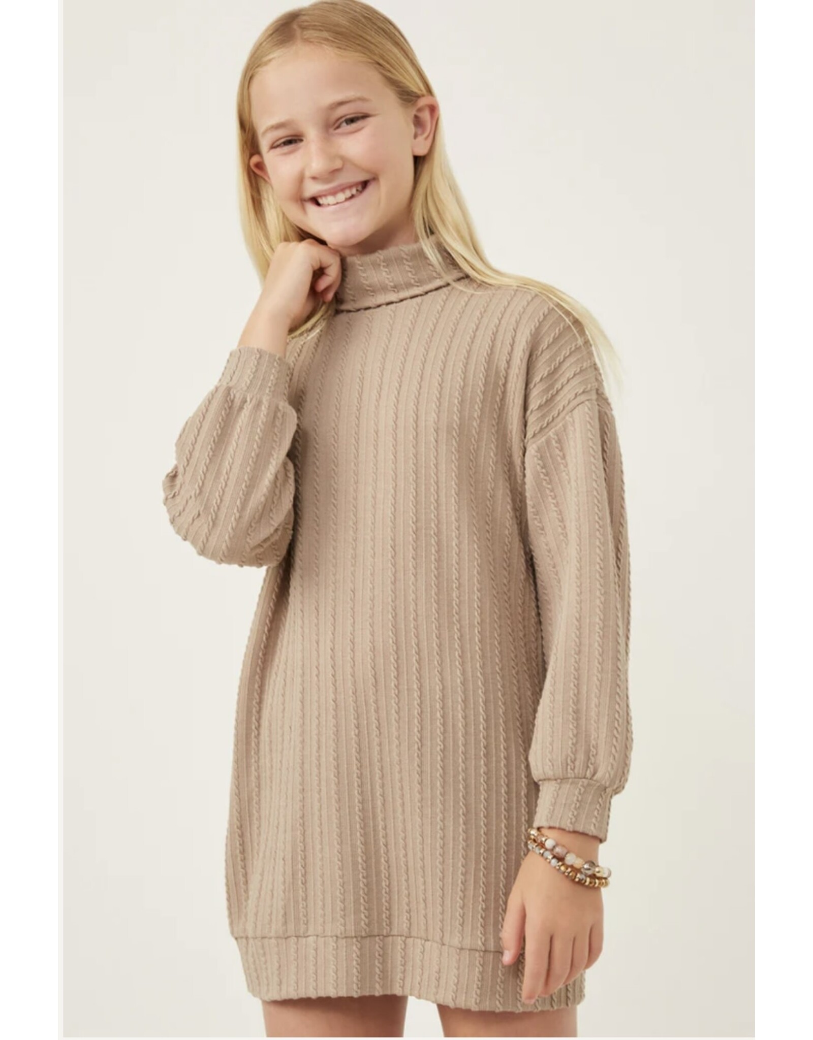 Hayden- Taupe Cable Knit Tunic Dress