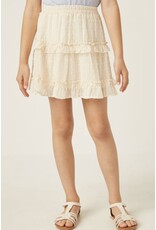 Hayden- Cream Elastic Waist Ruffle Swiss Dot Skirt