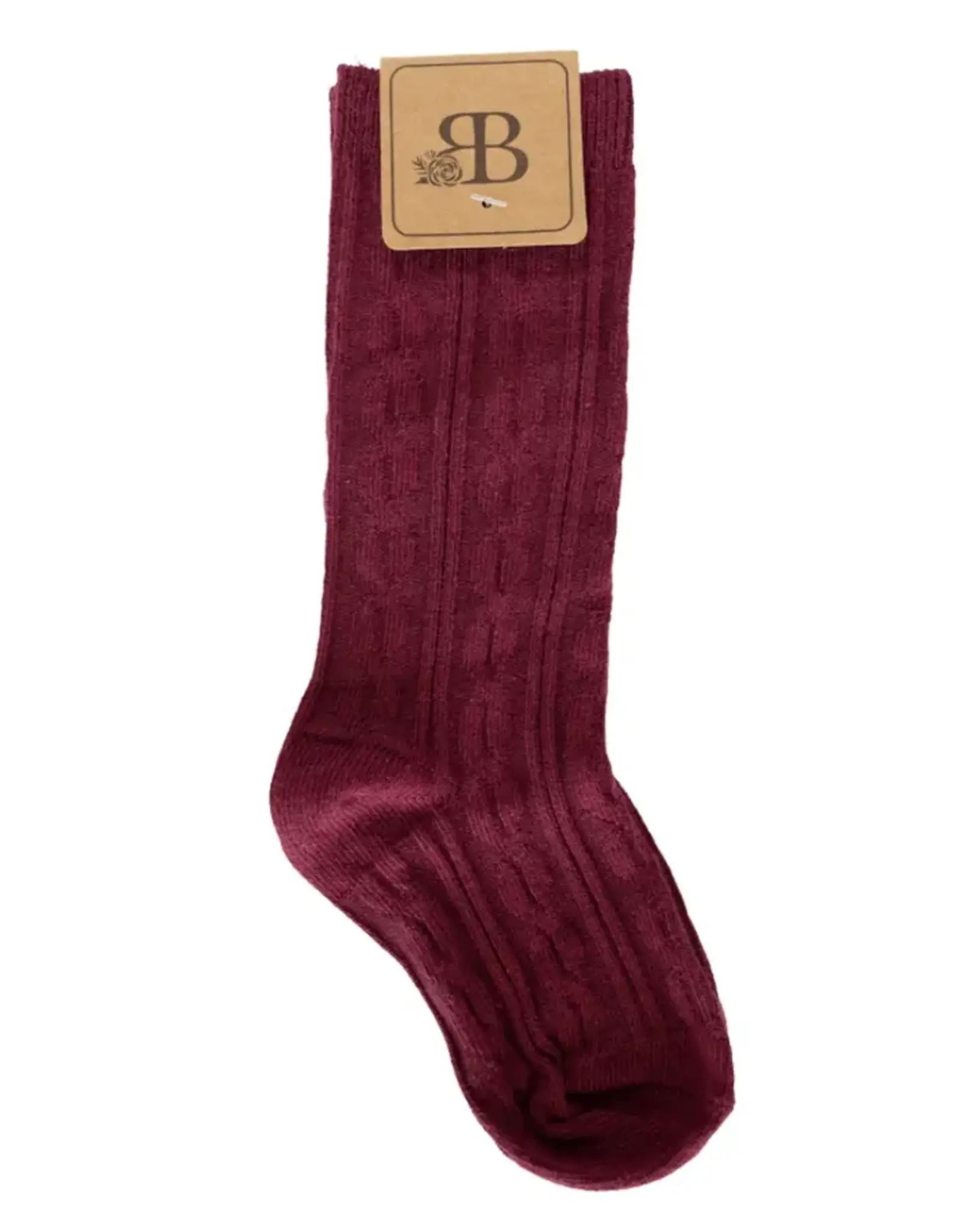 BB- Pepper Knee High Cable Knit Socks: Wine